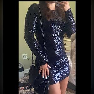 Sequin black long sleeve dress